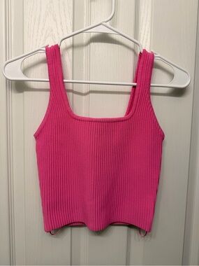 debut Hot Pink Ribbed Square Neck Tank